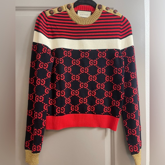 Gucci Tiger-intarsia Contrast-back Wool Sweater In Blue Multi